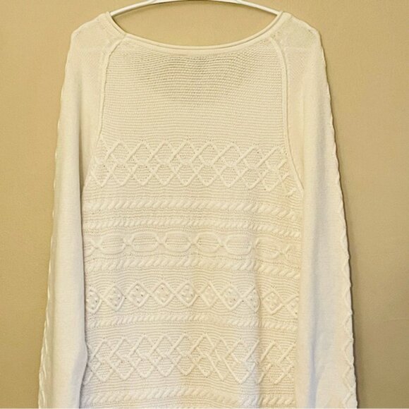 Tribal Ivory Cable Knit Scoop Neck Tunic 100% Cotton Sweater - Picture 11 of 14